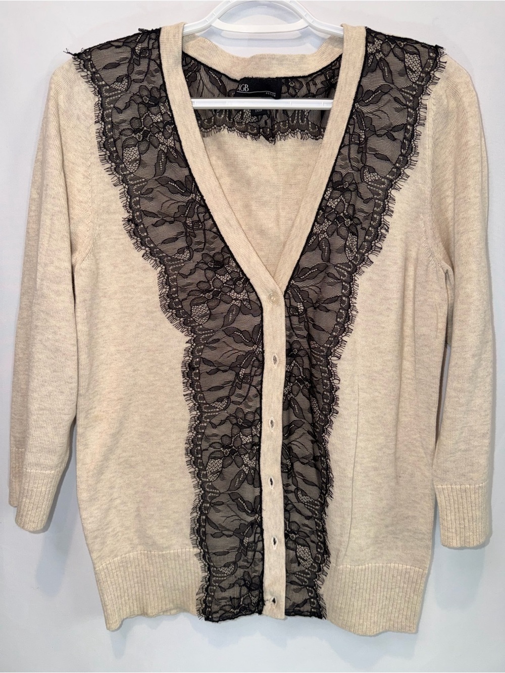 AGB Cream Cardigan with Black Lace Trim